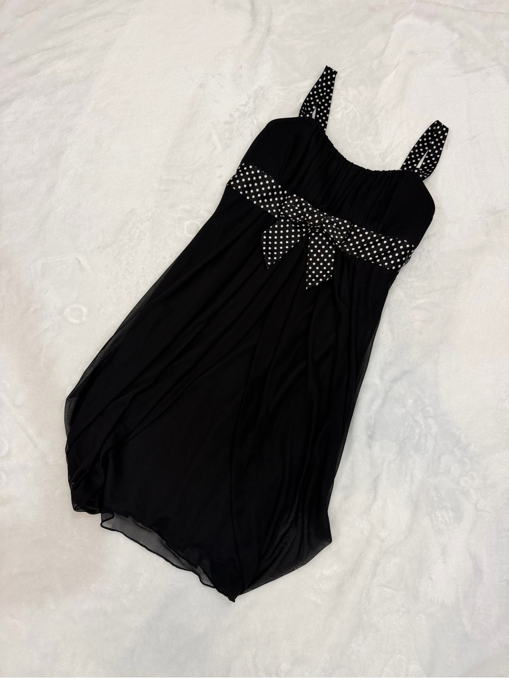 Enfocus Studio Black Mini Dress with White Polka Dot Sash